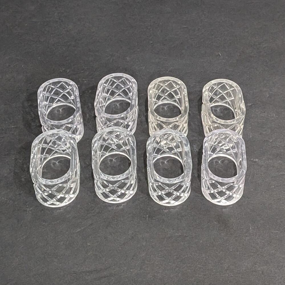 8 Lucite Acrylic Napkin Holder Rings Vintage 1980s Crystal Look/Diamond MCM